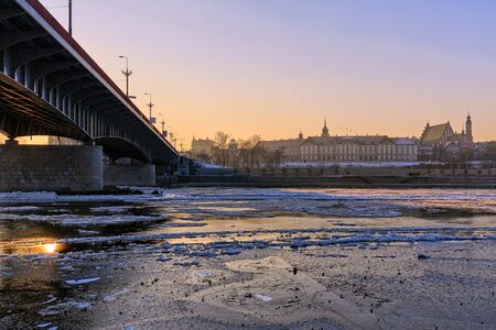 Warsaw, the view of the river from flowing frazil iceの写真素材