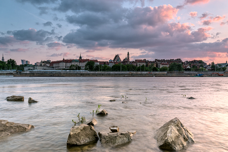 View of the old city of Warsaw from the riverの写真素材