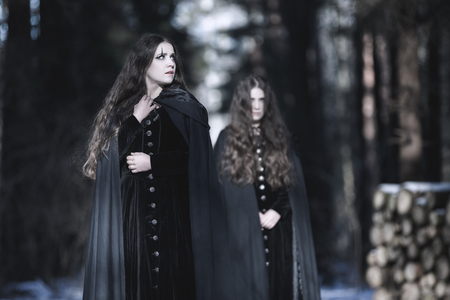 Inner demons. A woman in Victorian dress. Double exposureの写真素材