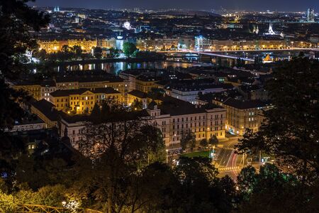 Top view of the city of Prague at nightの写真素材