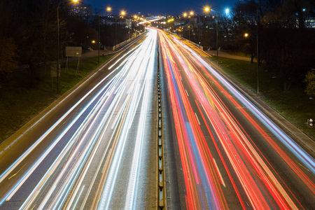Speed lines from car traffic on the expressway in Warsawの写真素材