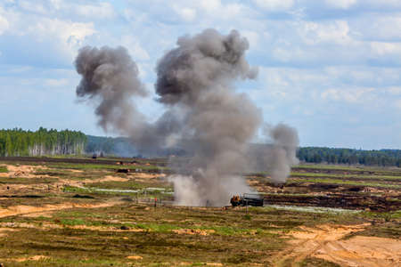 Explosion and smoke. International Military Training Saber Strike 2017, Adazi, Latvia, from 3 to 15...