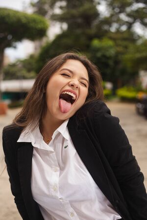 happy and beautiful businesswoman of latin ethnicityの写真素材