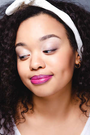 portrait of real funny face african womanの写真素材