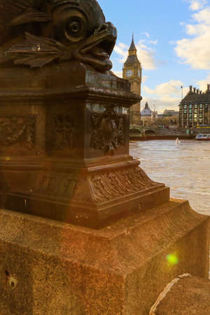 Big Ben with bridge and with flying birds
