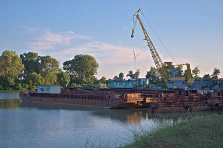 Evening in the old river portの写真素材