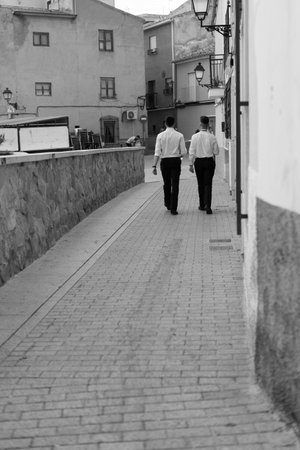 People walking down the street in black and white styleの写真素材
