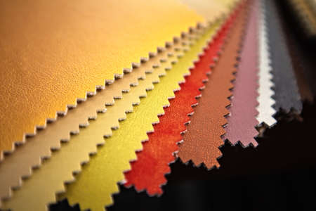 Sample Pieces of colored leather. close upの写真素材