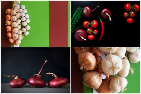 Collage of healthy food of fresh onionの写真素材