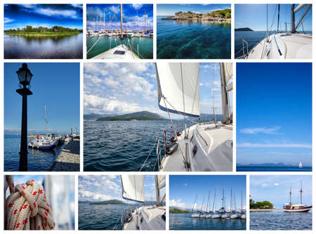 big collage the theme yacht and travelの写真素材
