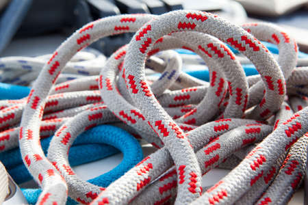 Tangled rope closeup background. The theme of yachtingの写真素材