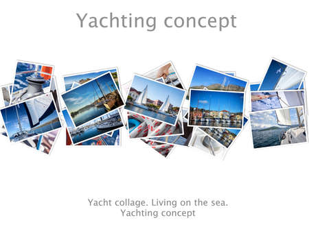 Yacht collage. Living on the sea.Yachting conceptの写真素材