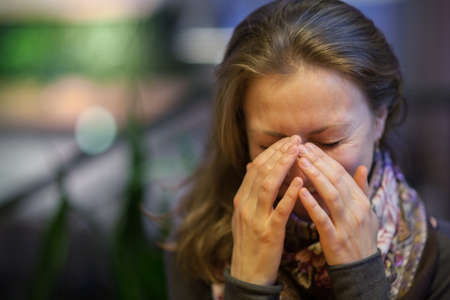 Young sad woman . Crying girlの写真素材