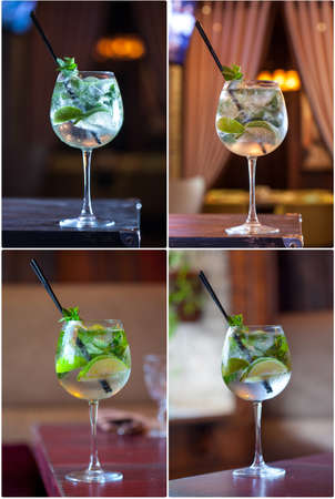 Glass of cocktail Mojito in barの写真素材