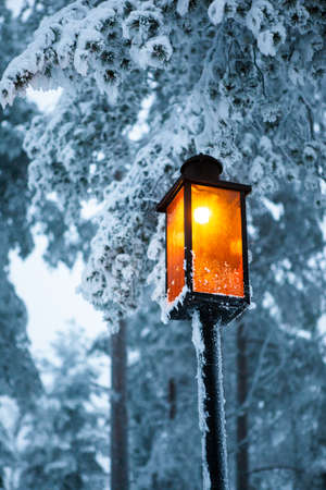 wooden desk top and snow and lamp