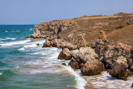 View from the cliff to the Indian ocean beautifull ocean view. Indonesiaの写真素材
