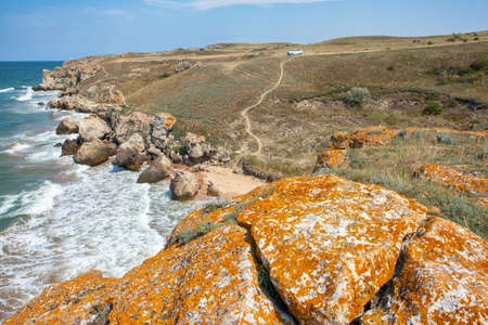 dirt road near the seaの写真素材