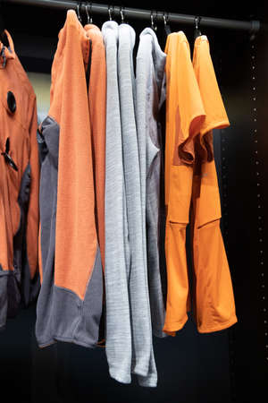 Mens clothing in the closet on a hangerの写真素材