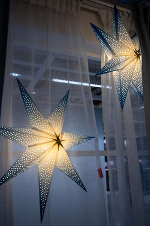 Blue big star interior decoration. modern element of design and comfort