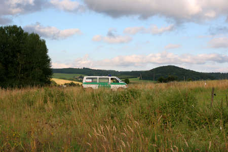 A police car on a highway to the next destination.の写真素材