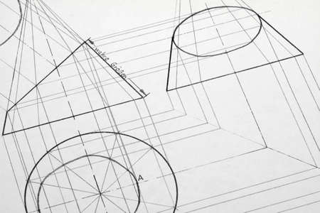 A pencil drawing created with a truncated cone.の写真素材