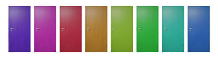 Closed doors in front of a white background.の写真素材