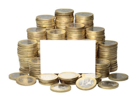 About 300 Euro coins lie on a stack 