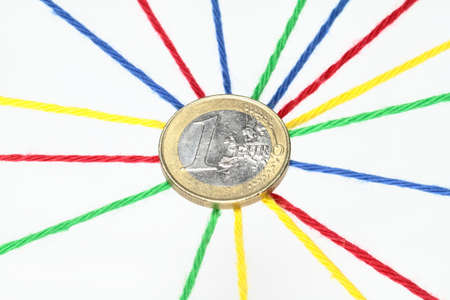 Colorful ribbons create many links and cross each other の写真素材