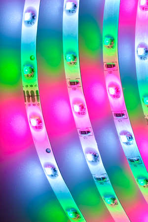 LED strip with violet, green and blue LEDs の写真素材