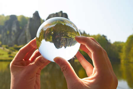 The Externsteine are a prominent rock formation in the Teutoburg Forest in Germany 