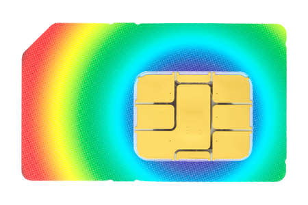 Macro shot of a SIM card against white background の写真素材