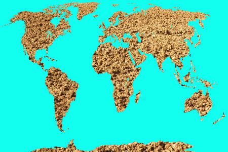 World map with plowed field on a blue background.の写真素材