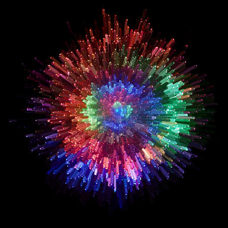 Optical fiber producing in the darkness on a circle with colorful points of light.の写真素材