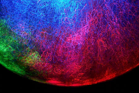 Fiber optics move and create colorful patterns.