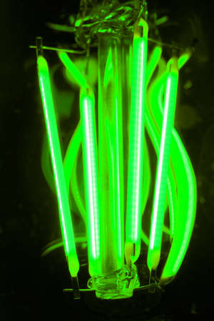 Light-emitting diodes constructed as filament emit bright light.