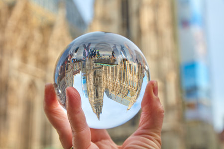 The city of Vienna seen through a glass ball.の写真素材