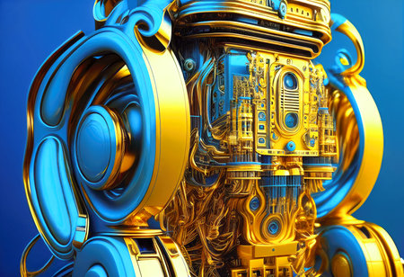 A device from the future designed in the colors gold and blue.の素材