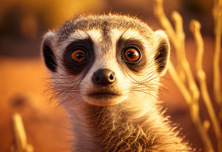A single alert meerkat watches his surroundings.の素材