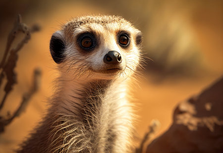 A single alert meerkat watches his surroundings.の素材