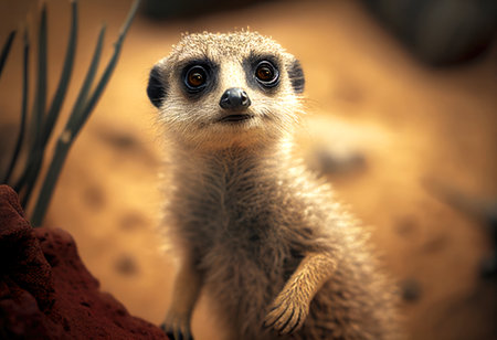 A single alert meerkat watches his surroundings.の素材