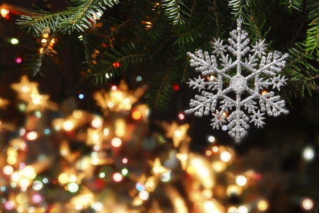 Christmas tree lights out of focusの写真素材