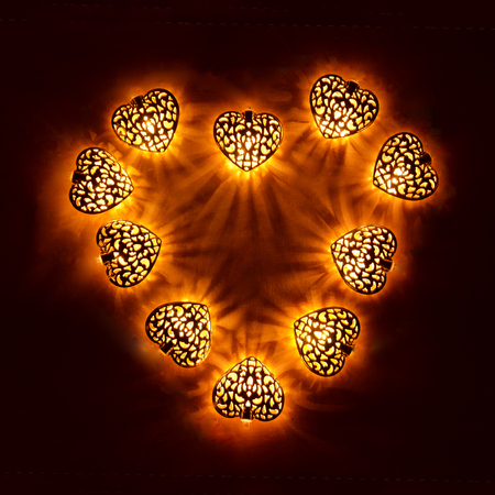 Heart with lights on a black backgroundの写真素材