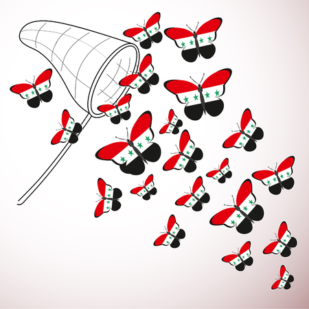 Butterflies with the flag of Syria away from the landing netのイラスト素材