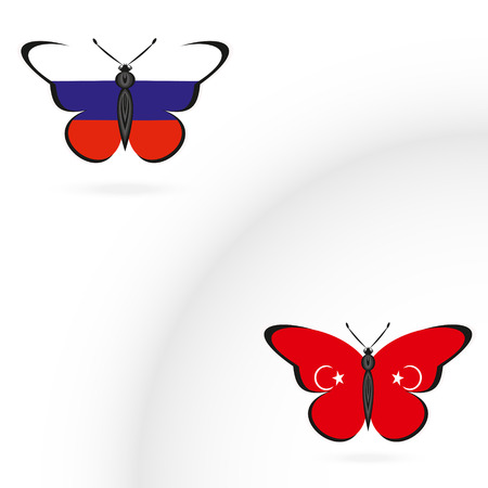 Butterflies with the flag of Russia and Turkeyのイラスト素材
