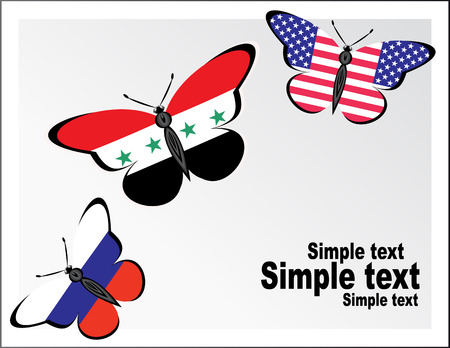 Butterflies with flag of Russia, USA and Syriaのイラスト素材