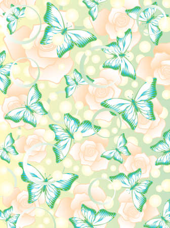 Romantic pattern with colorful butterflies and flowersのイラスト素材