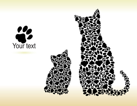 Silhouettes of cat and kittens from the cat paws for printのイラスト素材