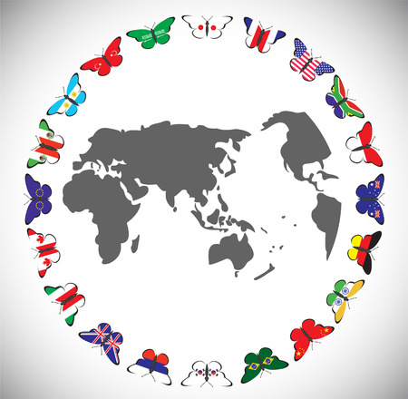 Butterflies with flags of eight countriesのイラスト素材