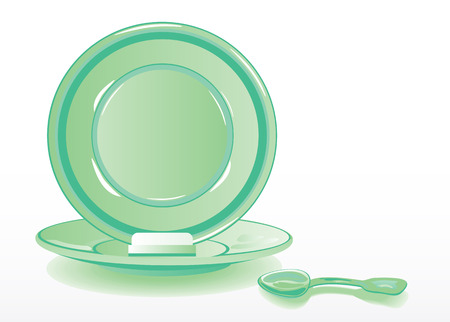Realistic green plate with teaspoonのイラスト素材