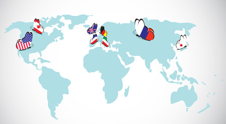 Butterflies with flags of the countriesのイラスト素材
